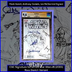 Mark Hamill, McDiarmid, Daniels Star Wars #1 (2015) Ross Sketch CGC 9.6 SS 1200