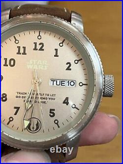 Star Wars Collectors Wrist Watch Jedi Order Brown Leather Stainless With Box J0047
