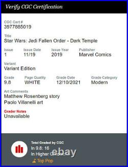 Star Wars Jedi Fallen Order #1 110 Variant 1st Cere & Second Sister CGC 9.8